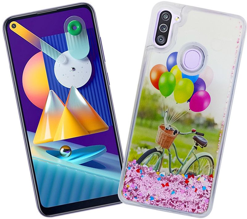 TRIP X Back Cover for SAMSUNG GALAXY M11 (Fully Water Glitter Cover with Printed Cycle in the Middle)  (Multicolor, Waterproof)