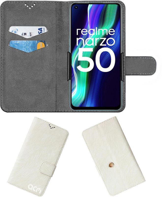 ACM Flip Cover for Realme Narzo 50  (White, Cases with Holder, Pack of: 1)