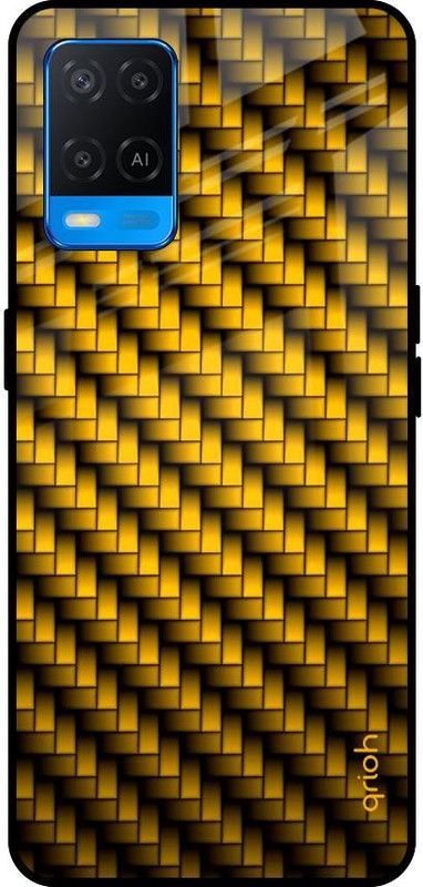 QRIOH Glass Back Cover for Oppo A54  (Yellow, Grip Case, Silicon, Pack of: 1)