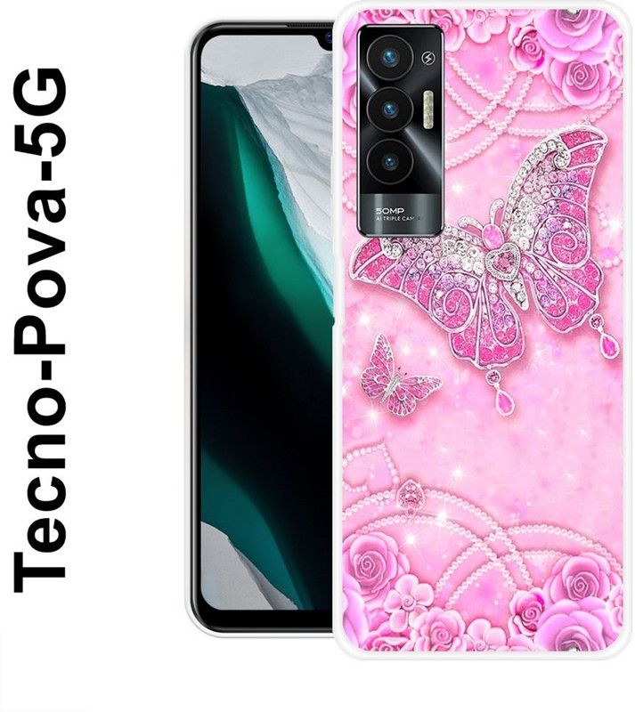 KLC Back Cover for Tecno Pova 5G  (Pink, White, Silicon)