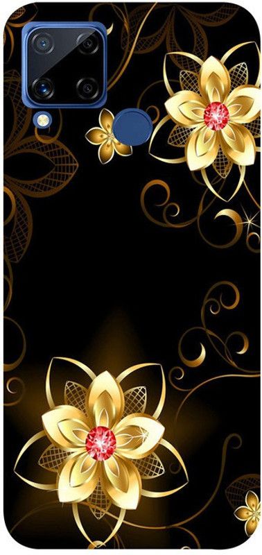 Golden mask Back Cover for Realme C15  (Black, Gold, Waterproof, Silicon)