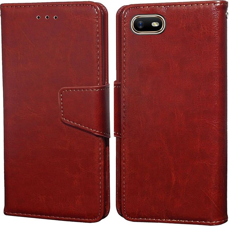 Unistuff Wallet Case Cover for Oppo A1K  (Brown, Dual Protection, Pack of: 1)