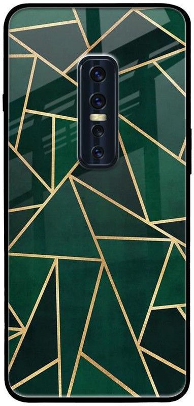 QRIOH Glass Back Cover for Vivo V17 Pro  (Green, Grip Case, Silicon, Pack of: 1)