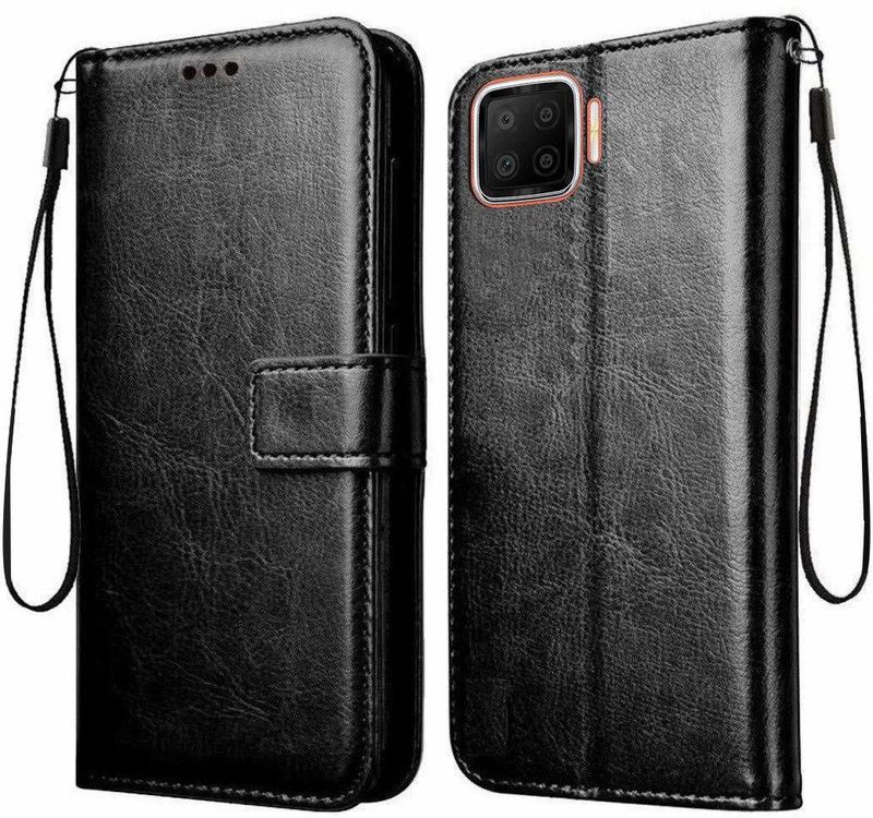 Tingtong Flip Cover for Oppo F17  (Black, Cases with Holder, Pack of: 1)