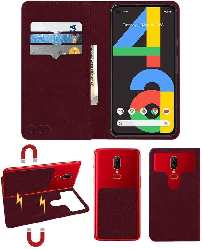 ACM Flip Cover for Google Pixel 4A  (Maroon, Cases with Holder, Pack of: 1)