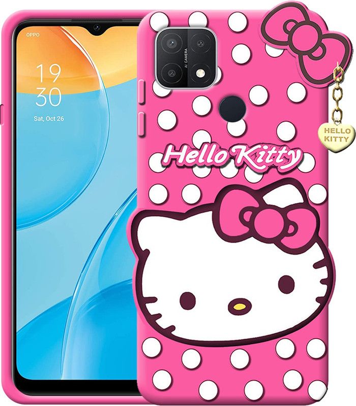 JASSSTORE Back Cover for Oppo A15 3D Printed Dotted Cute Kitty Face Girls & Women,s Most Likeable Silicone Case  (Pink, Dual Protection, Pack of: 1)