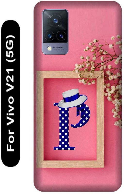 SSMORYA Back Cover for Vivo V21 5G, P letter, Pink Printed  (Multicolor, Hard Case, Pack of: 1)