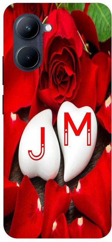 COVERJET Back Cover for REALME C33- RMX3624- J- M- NAME- LETTER- LOVE- PATTERN  (Red, Hard Case)