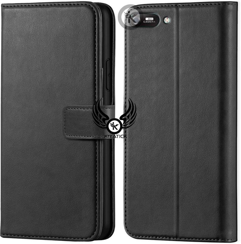 Kreatick Wallet Case Cover for Itel-A25 Pro | Inside TPU with Card Pockets | Wallet Stand | Magnetic Closure  (Black, Hard Case, Pack of: 1)