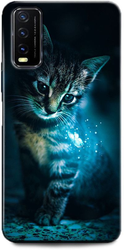INDICRAFT Back Cover for Vivo Y12G, V2068 CAT, CUTE CATE, LITTILE CAT, BUTTERFLY, BLUE  (Multicolor, Dual Protection, Pack of: 1)