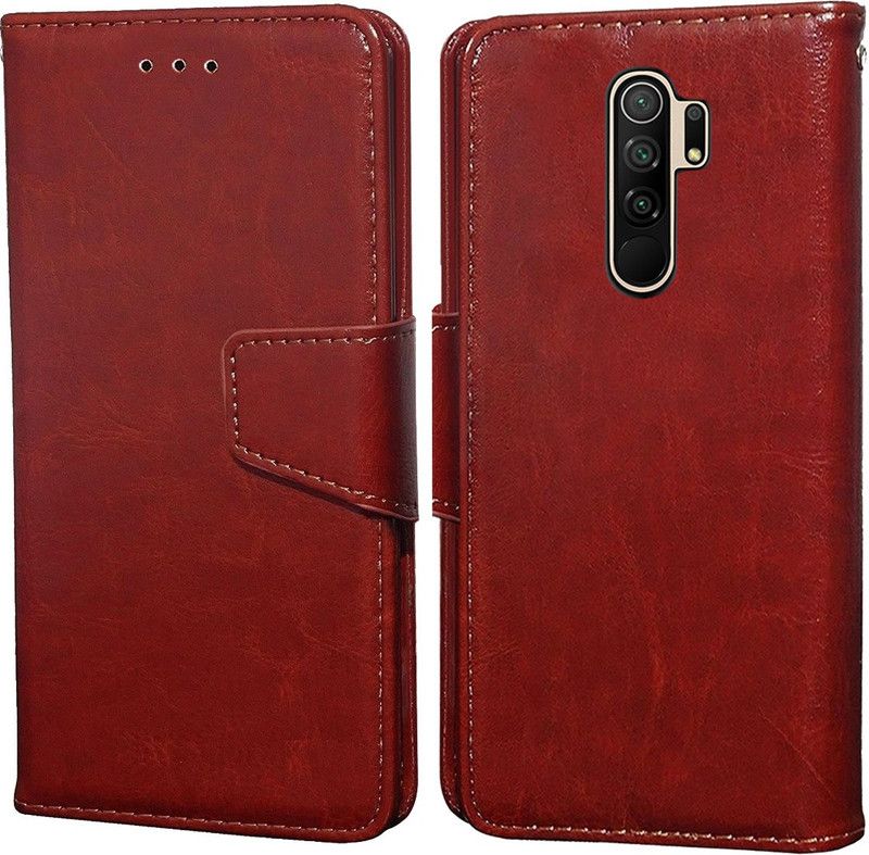 Unistuff Flip Cover for Mi Redmi 9 Prime, Poco M2, Poco M2 Reloaded  (Brown, Dual Protection, Pack of: 1)