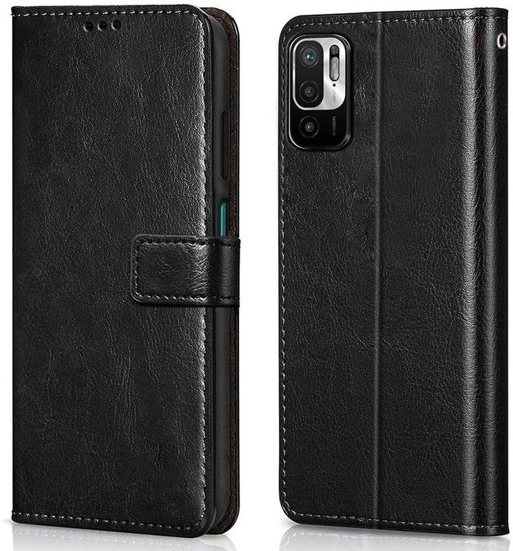 Mycos Flip Cover for REDMI Note 10T 5G  (Black, Dual Protection)