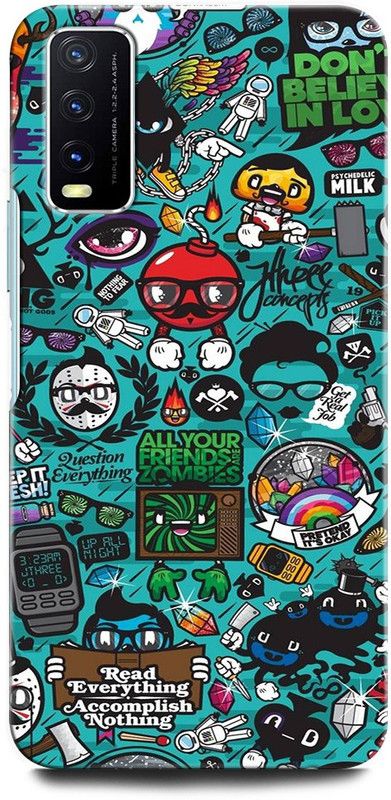 ORBIQE Back Cover for Vivo Y20 V2029 LOVE, FUNNY, HAPPY, TOGETHER, CARTOON  (Multicolor, Shock Proof, Pack of: 1)