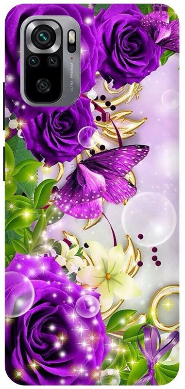 DIKRO Back Cover for REDMI Note 10S, MZB08PLIN, PURPLE, ROSE, FLOWER, GOLDEN, ART  (Purple, Hard Case, Pack of: 1)