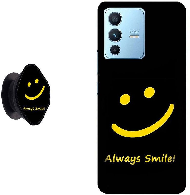Hello Case Back Cover for vivo V23 5G  (Black, Yellow, Cases with Holder, Pack of: 2)