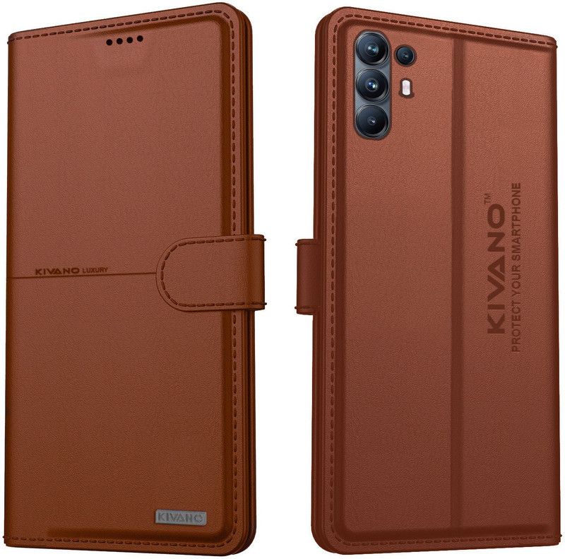 KIVANO Flip Cover for Oppo F19 Pro Plus 5G| Luxurious Design | Handcrafted Unique | Premium  (Brown, Cases with Holder, Pack of: 1)