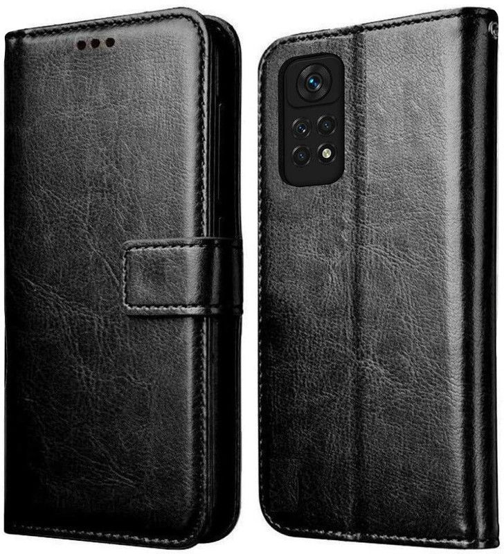 Casely Flip Cover for redmi note 11 11s Flip Cover Leather Magnetic Flip Wallet Case Cover  (Black, Dual Protection, Pack of: 1)