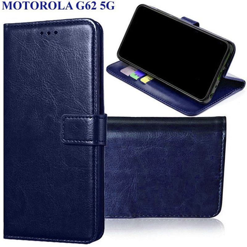 Manobal Flip Cover for Moto G62 5G, MOTOROLA G62 5G  (Blue, Camera Bump Protector, Pack of: 1)