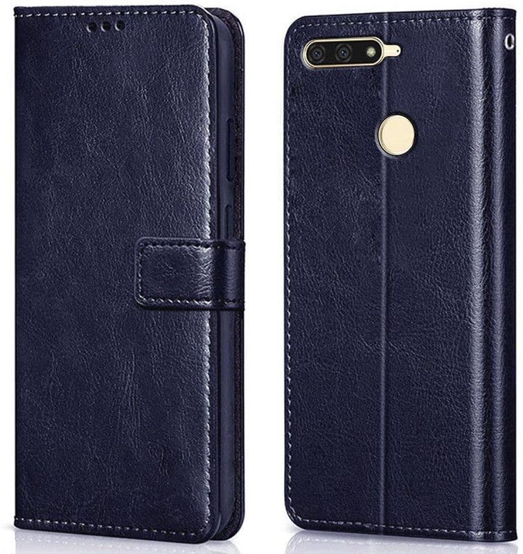 Europe Mart Flip Cover for Honor 7A Flip Cover Magnetic Leather Wallet Case Shockproof TPU  (Blue, Dual Protection, Pack of: 1)