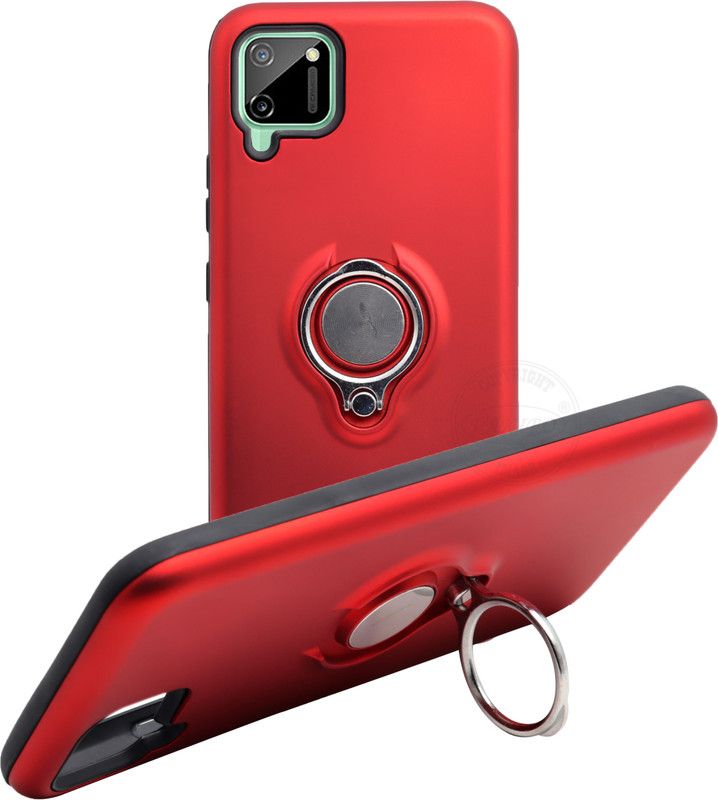 VAKIBO Back Cover for Realme C11, Ring Stand Back Cover- Dual Layer -Shock Proof - Strong Case  (Red, Rugged Armor, Pack of: 1)