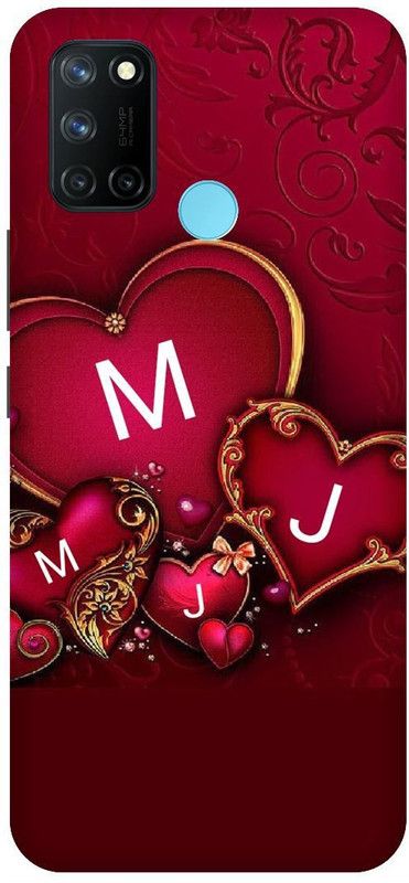 3D U PRINT Back Cover for Realme 7i,RMX2103, MJ, M LOVES J, NAME, LETTER, ALPHABET, MJ LOVE  (Red, Waterproof, Pack of: 1)