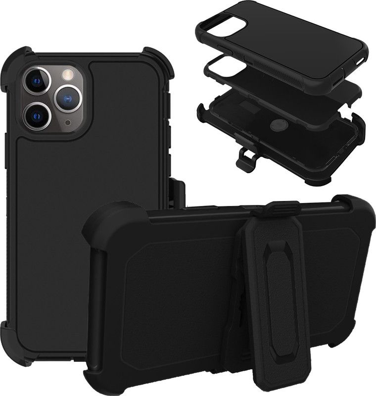 DuraSafe Cases Back Cover for iPhone 11 PRO Max - 6.5" 2019 Bumper Armor Durable Case with AirCushion Corners - With Holster  (Black, Rugged Armor, Silicon, Pack of: 1)
