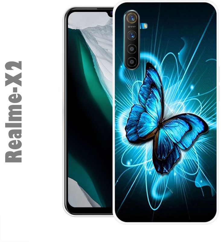 CellWorld Back Cover for Realme X2  (Blue, Black, Grip Case, Silicon)
