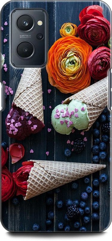 INDICRAFT Back Cover for Realme 9i, RMX3491 ICECREAM, FLOWERS, ROSE, CHOCOLATE, COOCKIES  (Multicolor, Shock Proof, Pack of: 1)