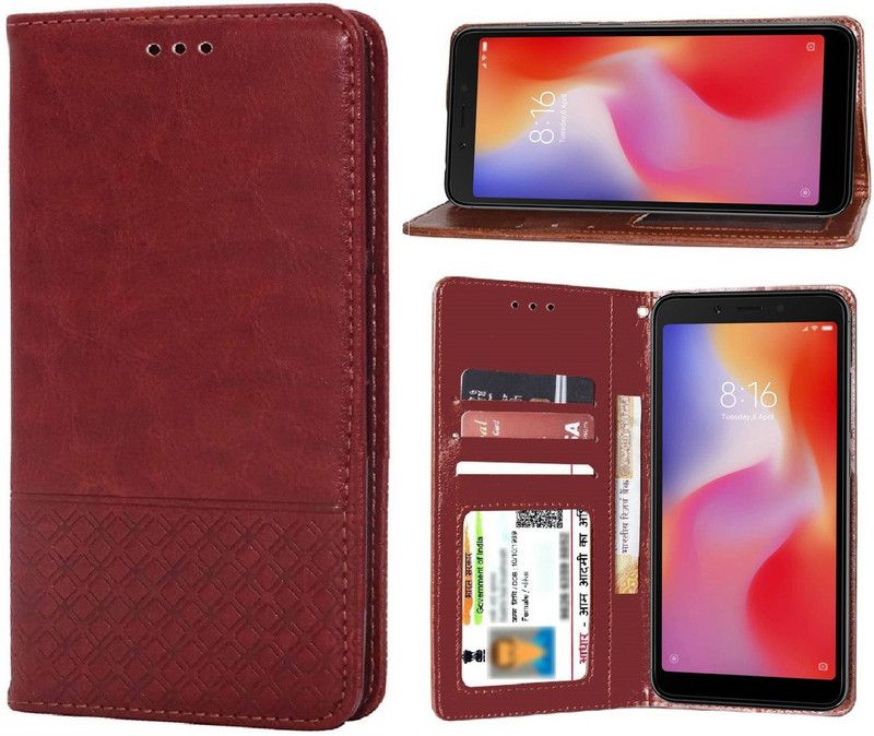 Unistuff Flip Cover for Mi Redmi 6A, Mi Redmi 6A  (Brown, Dual Protection, Pack of: 1)