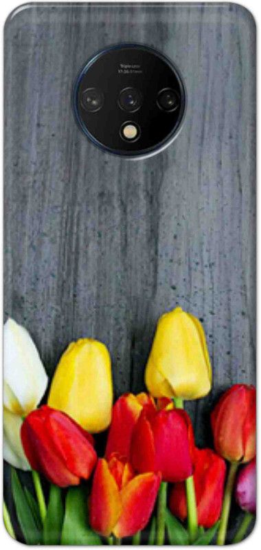 NDCOM Back Cover for OnePlus 7T Yellow Red Flowers Printed  (Multicolor, Hard Case)