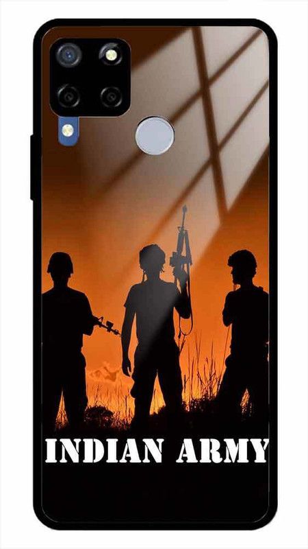 NDCOM Back Cover for Realme C15 Indian Army Printed Glass Case  (Multicolor, Grip Case, Pack of: 1)