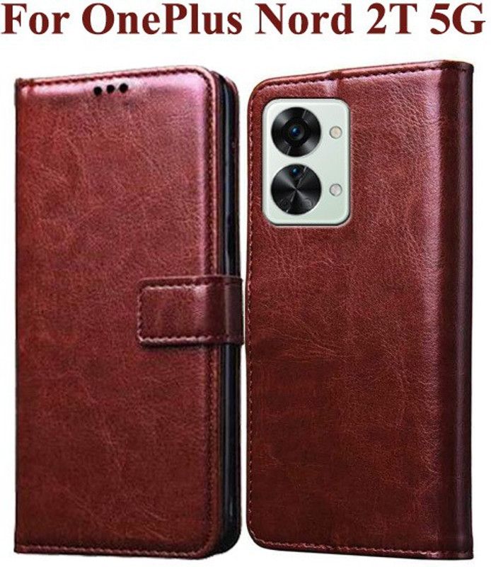 Wristlet Flip Cover for OnePlus Nord 2T 5G  (Brown, Silicon, Pack of: 1)