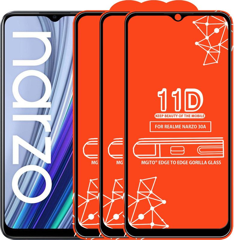 MGito Edge To Edge Tempered Glass for Realme Narzo 30A  (Pack of 3)