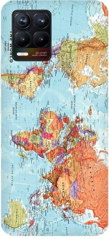 URCHIN Back Cover for Realme 8 world map, cool, map, naksha, world  (Multicolor, Shock Proof, Pack of: 1)