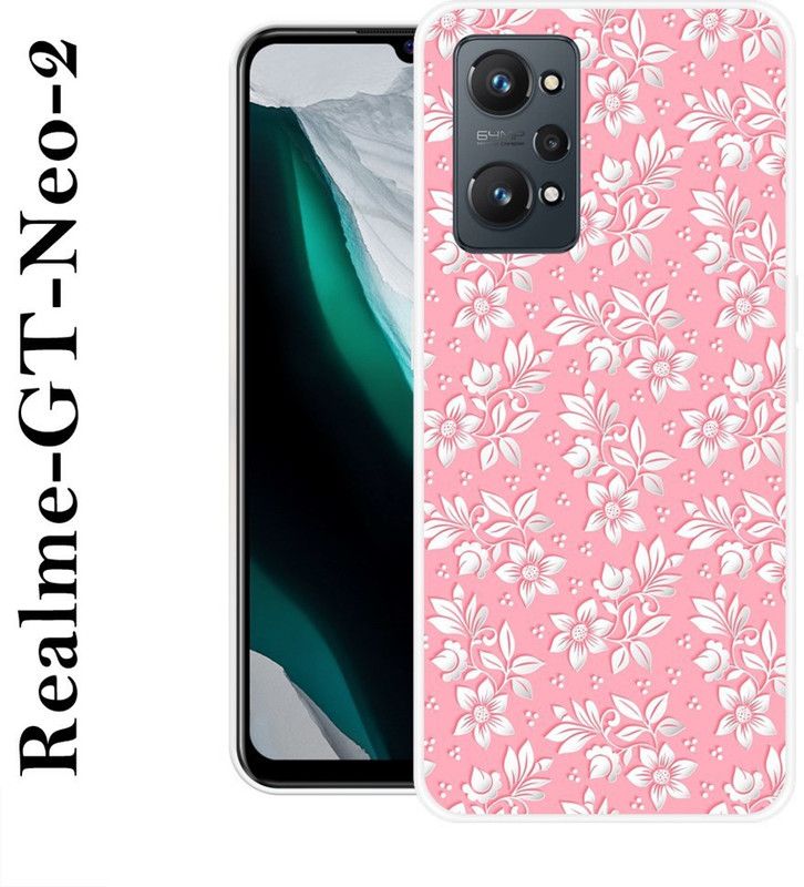 SHIVKUDI Back Cover for Realme GT Neo 2  (Pink, White, Grip Case, Silicon)