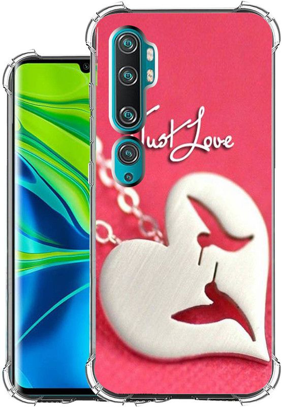 Snazzy Back Cover for Mi Note 10  (Pink, White, Shock Proof, Silicon, Pack of: 1)