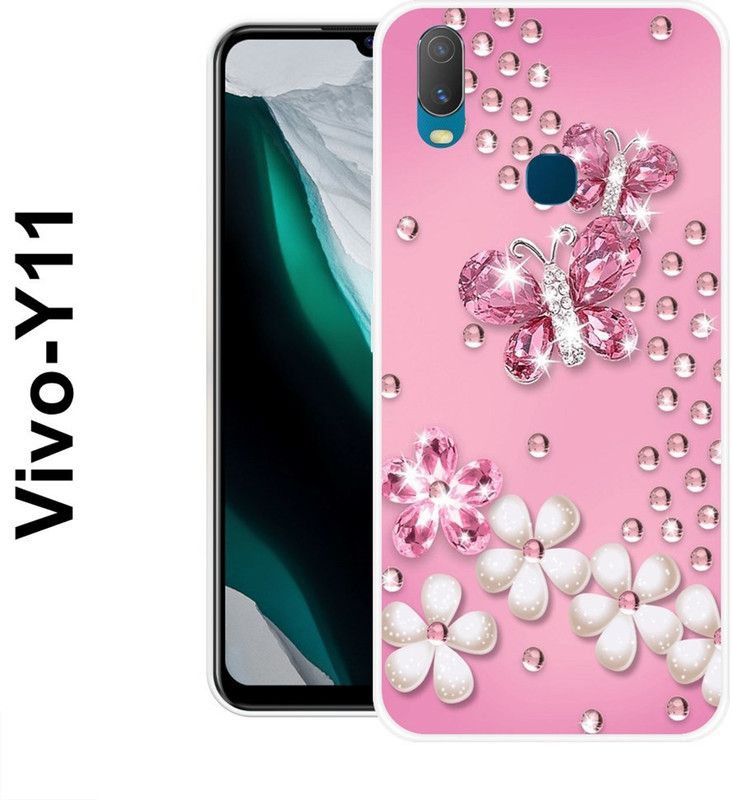 INDIALAND Back Cover for Vivo Y11  (Pink, Silver, Grip Case, Silicon)