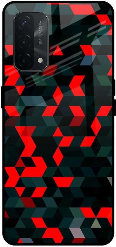 QRIOH Glass Back Cover for Oppo A74  (Red, Green, Grip Case, Silicon, Pack of: 1)