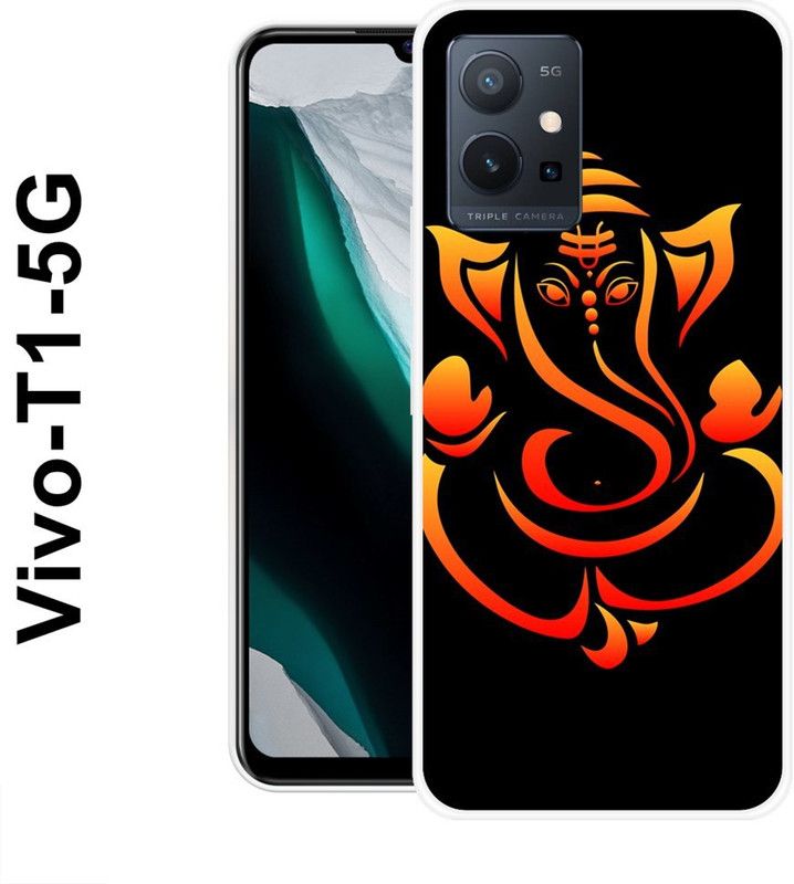 SHIVKUDI Back Cover for Vivo T1 5G  (Black, Orange, Silicon)