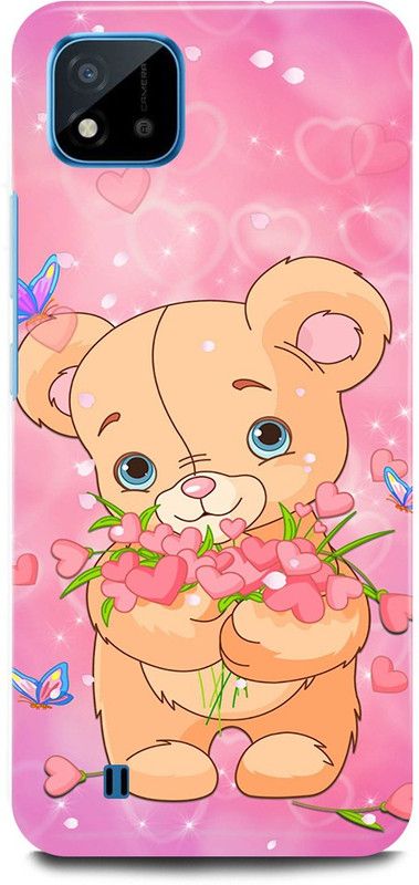 JUGGA Back Cover for Realme C20, RMX3063, TEDDY, BEAR, DOLL, CARTOON, ART  (Pink, Hard Case, Pack of: 1)