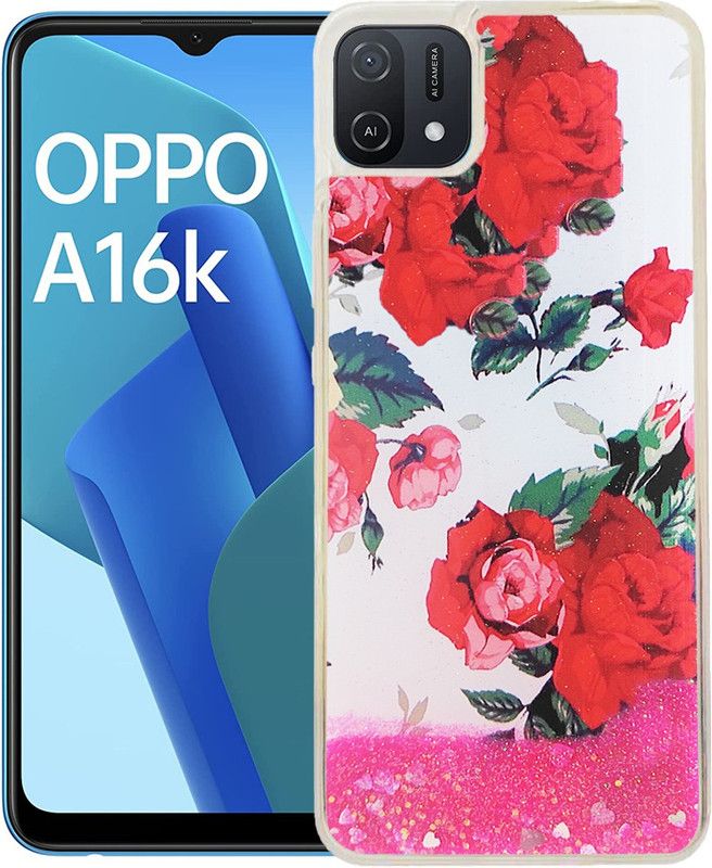 KBAGS Back Cover for OPPO A15 Fully Glitter and Liquid with Printed RED ROSE in The Middle  (Multicolor, Waterproof)
