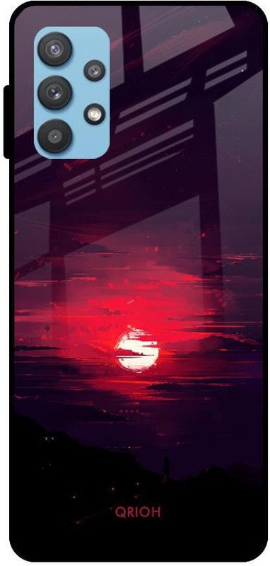 QRIOH Glass Back Cover for Samsung Galaxy A32  (Purple, Red, Grip Case, Silicon, Pack of: 1)