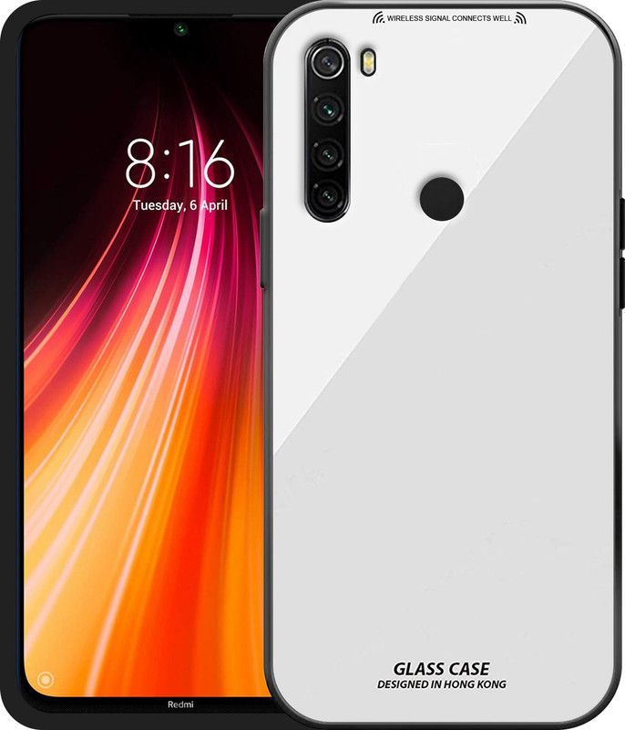 ELEF Back Cover for Redmi Note 8 Luxurious 9H Toughened Mirror Glass Back Case Shockproof TPU Bumper  (White, Rugged Armor, Pack of: 1)