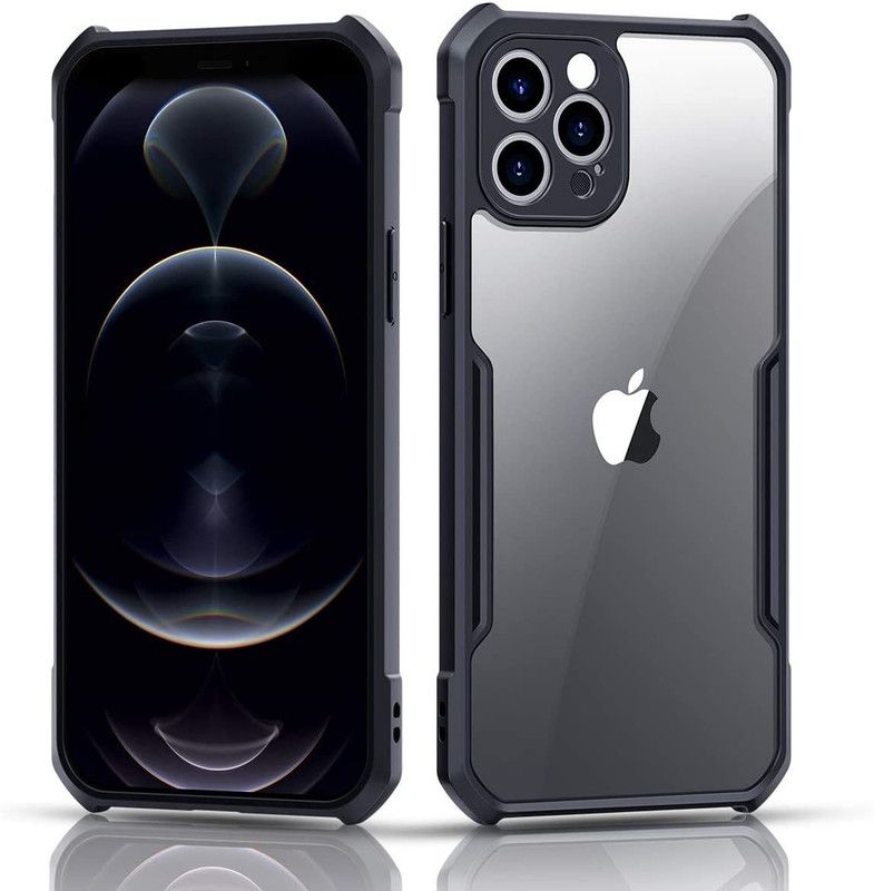 VAPRIF Back Cover for APPLE iPhone 12 Pro Max, Transparent Hybrid Hard PC Back TPU Bumper, Shockproof  (Black, Shock Proof, Pack of: 1)