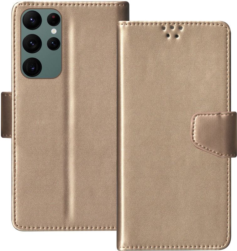 SBMS Flip Cover for Samsung Galaxy S22 Ultra 5G  (Gold, Shock Proof, Pack of: 1)
