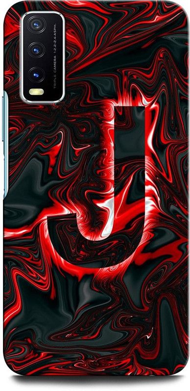 INTERWEY Back Cover for Vivo Y12s J, LETTER, ALPHABET LETTER, LETTER DESIGN, RED, J LETTER  (Multicolor, Shock Proof, Pack of: 1)