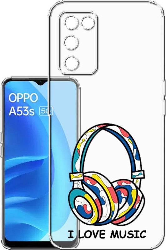 HANIRY Back Cover for Oppo A53s 5G / CPH2321 mobile cover | I LOVE MUSIC WITH HEADPHONE | Design | PNG_40  (Multicolor, Flexible, Silicon, Pack of: 1)