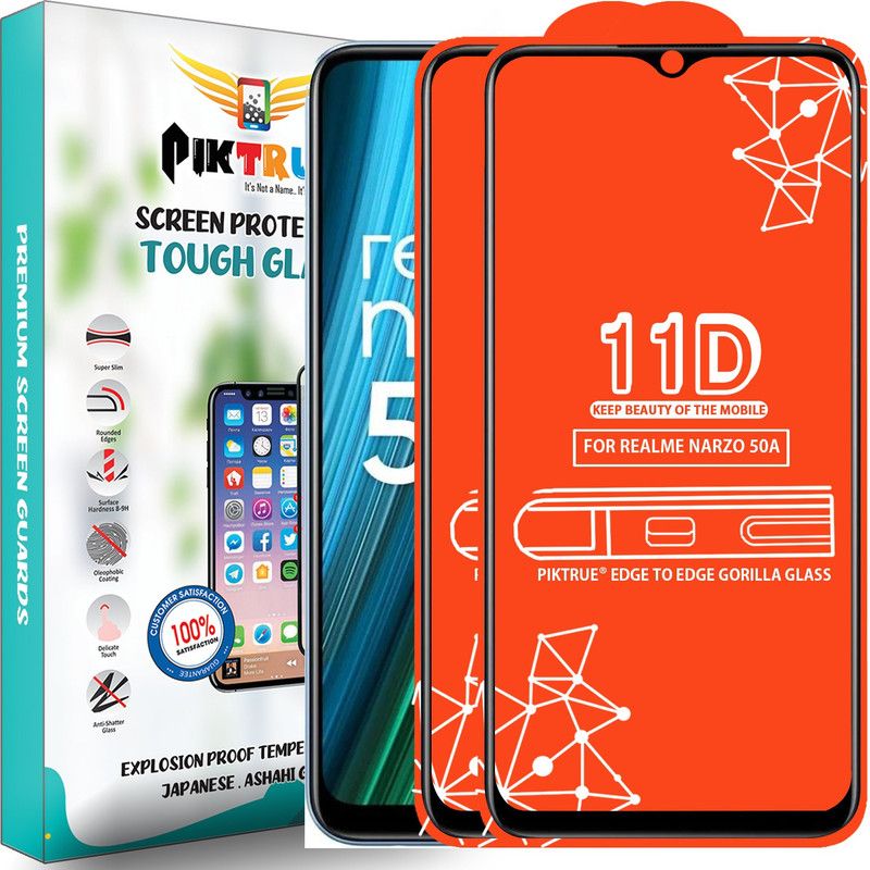 PikTrue Edge To Edge Tempered Glass for Realme Narzo 50A  (Pack of 2)