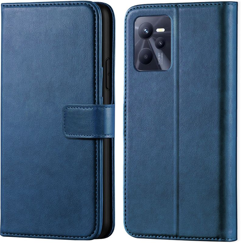 Asgeot Wallet Case Cover for Realme C35 | Inside TPU with Card Pockets | Wallet Stand | Magnetic Closure |  (Blue, Grip Case, Pack of: 1)