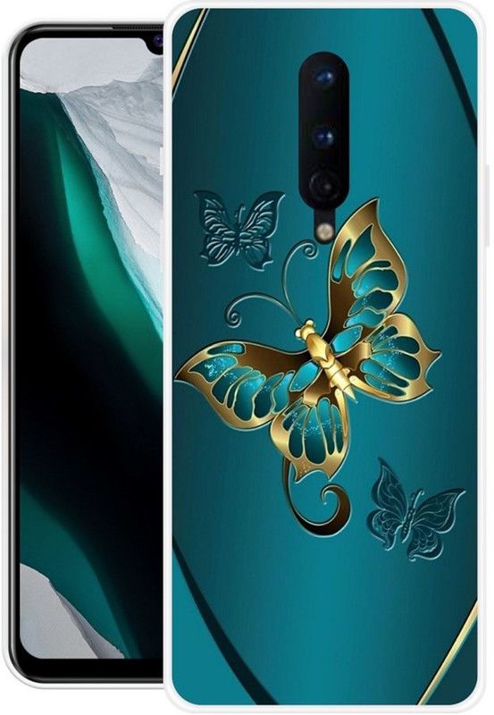 Krtagy Back Cover for Oneplus 8  (Blue, Gold, Silicon, Pack of: 1)
